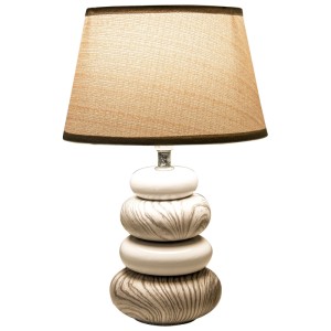 Lampada da tavolo Näve Stoney con paralume in tessuto, design a torre di pietra grigio/bianco, 40W, attacco E14.