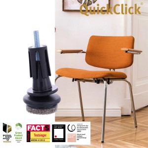 Wagner QuickClick patin articulé, noir avec feutre gris, pour tubes de chaise Ø 14 mm. Protège sols.