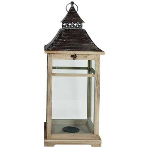 Lanterne en bois marron, taille M, pour un éclairage d'ambiance intérieur et extérieur.