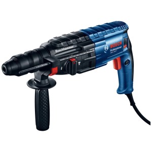 Marteau perforateur Bosch Professional GBH 240 bleu avec poignée auxiliaire pour un perçage précis.