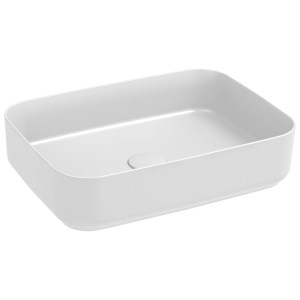 Vasque à main rectangulaire en céramique blanche (50x36cm) sans robinet. Idéale pour les petites salles de bains.