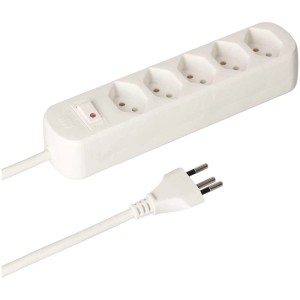 Bloc multiprise Basic Line blanc avec 5 prises de type 13 et interrupteur.