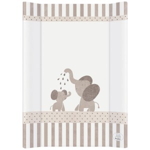 Matelas à langer cunéiforme Rotho Modern Elephants avec motif éléphants beige et blanc.