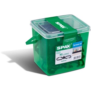 Entretoises Spax Air, 40 pièces, dans une boîte verte. Entretoises en plastique pour lames de terrasse.