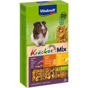 Vitakraft Kräcker Trio für Meerschweinchen, Nuss-Honig-Citrus, 3 Stück. Knabberstangen mit Vitaminen.