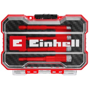 Set di punte diamantate per piastrelle Einhell, 4 pezzi in XS-Case, punte rosse con punta diamantata in scatola.
