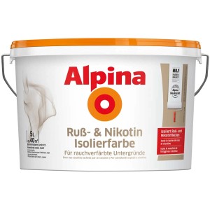 Pot de peinture isolante Alpina Russ- & Nikotin, peinture murale blanche pour intérieur, 5 litres.