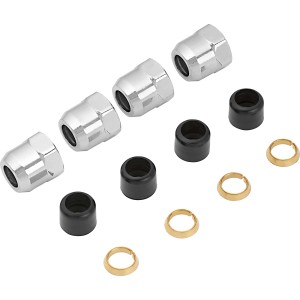 Quatre écrous à compression (10 mm) avec bagues d'insertion et joints pour raccords à compression.