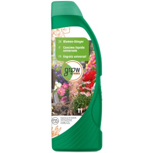 GROW by OBI Engrais pour fleurs, bouteille de 1l pour plantes d'intérieur, de balcon et de jardin.