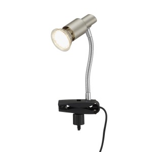 Briloner Simple Lampe à pince LED, 3W, nickel mat, avec bras flexible et pince noire.