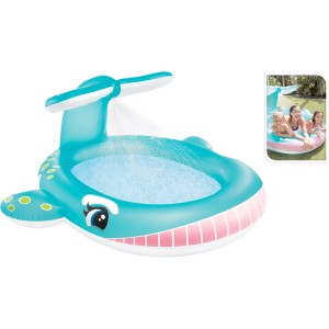 Pataugeoire baleine 201 cm avec jet d'eau pour enfants, turquoise.