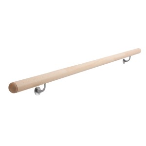 Kit complet de main courante en hêtre, 52 mm x 1500 mm, avec supports et embouts.