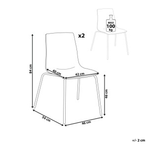 Beliani Sedia da pranzo Silerton, set da 2, trasparente, con dimensioni.