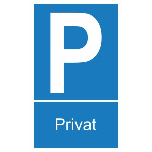 Panneau bleu 'Parking Privé', 25x15cm, avec symbole 'P' et inscription en blanc.