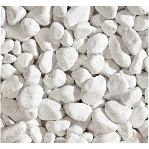 Gravier décoratif blanc Bianco Carrara, grain de 10-30 mm, idéal pour le jardin et l'aménagement paysager.