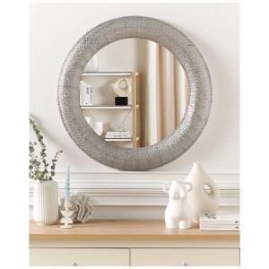 Specchio da parete rotondo Channay in argento (Ø 80 cm) con ampia cornice effetto vintage.