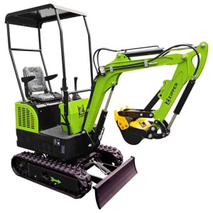 Mini-pelle Zipper ZI-MBGS850D Diesel, engin de chantier vert avec godet et chenilles.