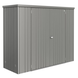 Armadio da giardino Biohort Gr. 230 in grigio quarzo metallizzato, armadio da giardino in metallo con doppia porta.