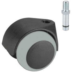 Roulette pour parquet Doerner + Helmer, noir et gris, avec tige filetée. Roulette pour sols délicats.