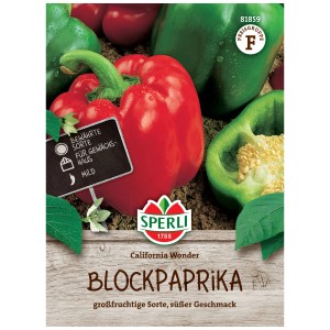 Sperli Graines Poivron California Wonder, paquet avec des poivrons rouges et verts.