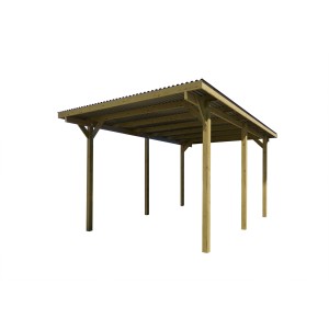 Weka carport singolo 606 in legno, 300x500 cm, con struttura del tetto stabile.