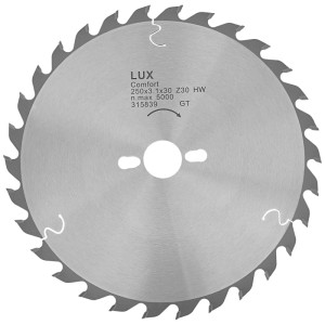 Lama per troncatrice LUX-TOOLS legno HM Ø 250 mm, 30 denti per tagli precisi nel legno.
