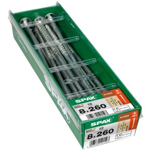 Spax Viti per legno Hi.Force Wirox 8x260 mm, 12 pezzi in contenitore di plastica verde.