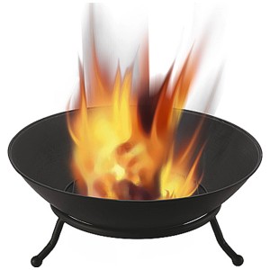 Brasero CMI en fonte (Ø 56 cm) avec feu allumé. Idéal pour jardin et terrasse.