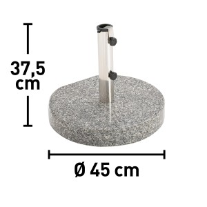 Supporto per ombrellone Granada grigio, 30 kg, in granito con tubo argentato per ombrelloni.