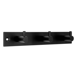 Patère Siro noire avec 3 crochets, métal, mat, longueur 190 mm. Crochet de porte-manteau pour couloir et salle de bain.