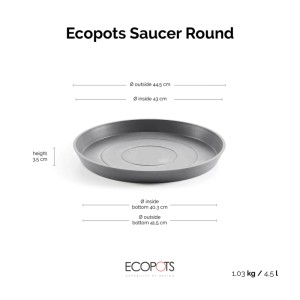 Sottovaso Ecopots Amsterdam, Ø 44,5 cm, grigio. Adatto per interni ed esterni.