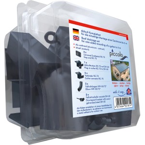 Set di scarico per grondaia scatolata SDF, alluminio antracite, con tappo terminale, scarico, connettore e gomito del tubo di scarico.