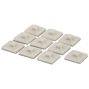 10 supports de serre-câbles blancs auto-adhésifs 19x19mm pour la fixation des câbles.
