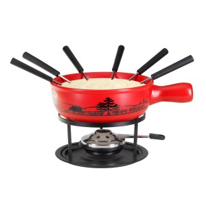 Set fonduta formaggio 'Wiese' 9 pezzi con caquelon rosso, rechaud, bruciatore e 6 forchette.