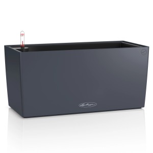 Lechuza Balconera Color 40 in grigio ardesia, un vaso sospeso con sistema di irrigazione.
