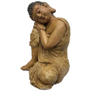 Statuetta decorativa di Buddha seduto marrone in magnesite, alta 33 cm, per un'atmosfera rilassante.