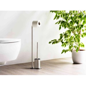 Wenko Set WC da terra Levante, acciaio inox opaco, con scopino e portarotolo.