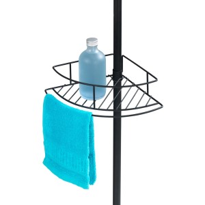 Wenko Étagère de douche télescopique Dolcedo, noir mat, avec deux paniers et serviette.