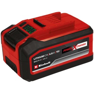 Batterie Einhell Power X-Change 18 V / 4-6 Ah, batterie rouge pour outils électriques avec indicateur de charge.