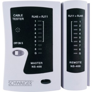 Testeur de câbles réseau Schwaiger pour tester les câbles RJ45/RJ11 et les connexions réseau.