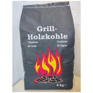 Sac de charbon de bois pour barbecue ICAG, 4 kg, avec motif de flamme. Idéal pour griller.