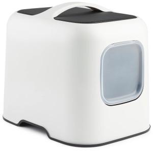 Maison de toilette pour chat Rotho Biala, Mistletoe White, avec porte et poignée. Toilettes pour chat d'intérieur.