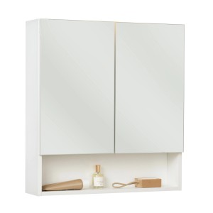 Meuble de salle de bain miroir Badmobil blanc avec deux portes miroir et étagère pour accessoires de salle de bain.