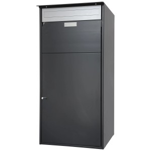 Boîte aux lettres Huber Flims Alu 75 anthracite avec compartiment colis et protection pluie.