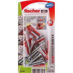 Fischer Duopower 6x30 S K NV tasselli, set con tasselli e viti in confezione di plastica.