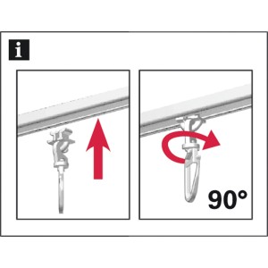 Istruzioni: Gardinia girevole per binario da 6 mm, ruotabile di 90°, facile installazione.