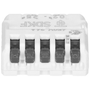 Morsetto di connessione SDKF a 5 poli senza viti bianco-antracite per installazione in edifici e luci.