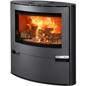 Poêle en acier noir Aduro 15 avec feu de bois et système automatique.