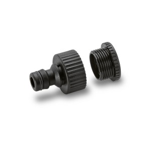 Raccordo rubinetto Kärcher G1 con raccordo di riduzione G3/4, compatibile con sistemi a clic per tubi da giardino.