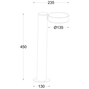 Disegno tecnico del lampione LED antracite Schönenberger, design rotondo, altezza 50 cm.